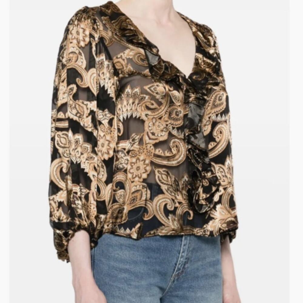 Alice and Olive Women's Spring Paisley Black Betsie Ruffled Blouse Top Size S